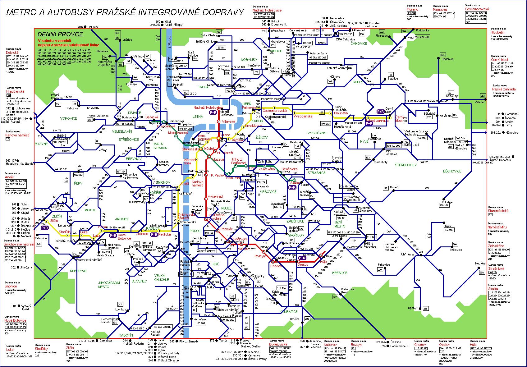 map of subway and buses in Prague